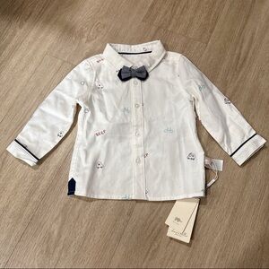 Dave&Bella White Button Down Shirt with Bow Tie 24M NWT
